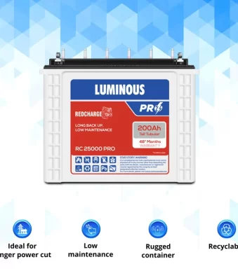 Luminous RC24000 Pro 180Ah Tall Tubular Battery